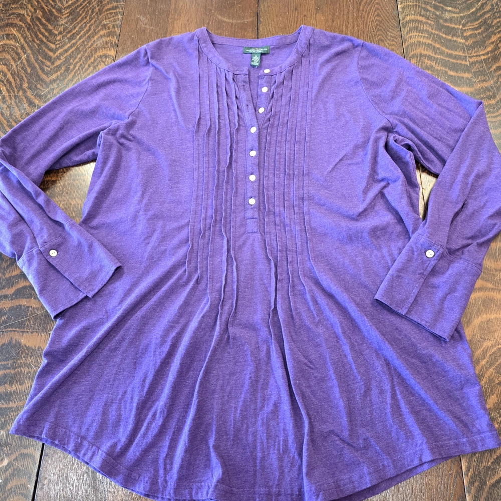 Lauren Ralph Lauren‎ long-sleeve collarless purple tunic shirt 1X